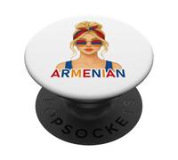 Blond Armenian Girl Armenia Flag Armenian Girlfriend Wife PopSockets PopGrip Adhesivo