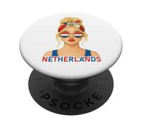 Blond Dutch Girl Netherlands Flag Dutch Girlfriend Wife PopSockets PopGrip Adhesivo