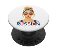 Blond Russian Girl Russia Flag Russian Girlfriend Wife PopSockets PopGrip Adhesivo