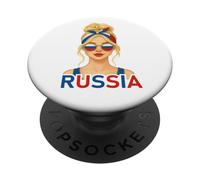 Blond Russian Girl Russia Flag Russian Girlfriend Wife PopSockets PopGrip Adhesivo