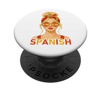 Blond Spanish Girl Spain Flag Spanish Girlfriend Wife PopSockets PopGrip Adhesivo
