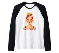 Blond Swiss Girl Switzerland Flag Swiss Girlfriend Wife Camiseta Manga Raglan