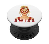 Blond Swiss Girl Switzerland Flag Swiss Girlfriend Wife PopSockets PopGrip Adhesivo