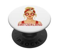 Blond Swiss Girl Switzerland Flag Swiss Girlfriend Wife PopSockets PopGrip Adhesivo