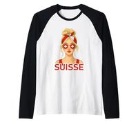 Blonde Fille Suisse Drapeau Suisse Copine et Épouse Suisse Camiseta Manga Raglan