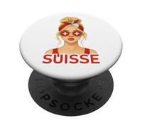 Blonde Fille Suisse Drapeau Suisse Copine et Épouse Suisse PopSockets PopGrip Adhesivo