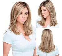 BLONDE UNICORN Pelucas rubias de fresa para las mujeres Natural parte lateral peluca de pelo recto longitud del hombro Ombre raíz oscura peluca de pelo