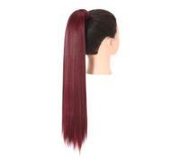 Blonde Wrap Around Pigtail Long Smooth Overhead Pony Tail Synthetic Straight Ponytail Hair Extension Clip in Fake Wig Hairpiece für den täglichen Gebrauch (Wine, 32inches)