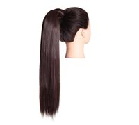 Blonde Wrap Around Pigtail Long Smooth Overhead Pony Tail Synthetic Straight Ponytail Hair Extension Clip in Fake Wig Hairpiece Für den täglichen Gebrauch (Dark Chocolate,32inches)