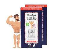 Blondépil Homme - Crema depilatoria hombre genitales en la ducha, Zona Íntima, Rápida y Eficaz, Apta para pieles sensibles, Hecha en Francia, Incluye guante multi-zonas, 100ml, lote de 2