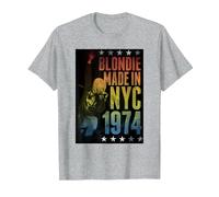 Blondie Rainbow Made in NYC 1974 Vintage Band Camiseta, Hombre, Gris Jaspeado, XL