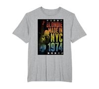Blondie Rainbow Made in NYC 1974 Vintage Band Camiseta, Hombre Tallas Grandes, Gris Jaspeado, 4X Alto