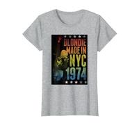 Blondie Rainbow Made in NYC 1974 Vintage Band Camiseta, Mujer, Gris Jaspeado, S