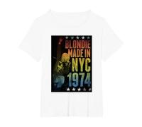 Blondie Rainbow Made in NYC 1974 Vintage Band Camiseta, Mujer Tallas Grandes, Blanco, 1XL Grande