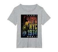 Blondie Rainbow Made in NYC 1974 Vintage Band Camiseta, Mujer Tallas Grandes, Gris Jaspeado, 3XL Grande