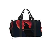 Blood Moon Wolf - Bolsa de lona con compartimento para zapatos, gimnasio, fin de semana para hombres y mujeres, bolsa de viaje impermeable con bolsillo húmedo para zapatos sucios