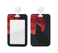 Blood Moon Wolf - Soporte para tarjetas de identificación con cordón, protector vertical para tarjetas, carcasa rígida de ABS transparente, carrete retráctil para trabajo y oficina