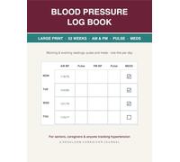 Blood Pressure Log Book Large Print: 52 W aily Blood Pressure and Pulse Tracker for Seniors and Caregivers - AM PM Readings, Medication Checkbox, Undated