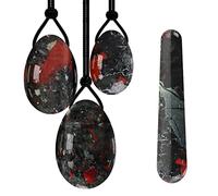 Bloodstone Yoni Huevo Varita Set 100% Natural Jade Stone Kegel Huevos, Varita de Huevo Perforada
