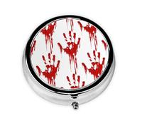 Bloody Handprints - Pastillero redondo con impresión de huellas de manos, pastillero portátil, organizador de medicamentos de viaje
