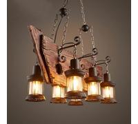 BLOOHK Lámpara colgante de madera con forma barco náutico, lámpara industrial 6 luces, rústica viga for comedor, isla cocina, bar, casa del lago