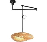 BLOOHK Lámpara colgante de ratán con brazo oscilante ajustable, lámpara araña bambú tejida boho, granja moderna mediados siglo for comedor, isla cocina(23.6'')