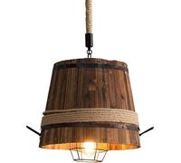BLOOHK Lámpara colgante de techo con cuerda cáñamo for Loft, lámpara madera forma cubo creativo, 1 luces, candelabro antiguo rústico Industrial