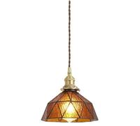 BLOOHK Lámpara colgante de vidrieras color ámbar, lámpara geométrica estilo vintage, araña latón retro for isla cocina, comedor, mesita noche, decoración artística