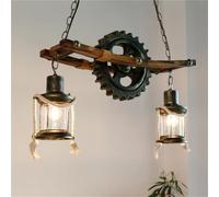 BLOOHK Lámpara colgante industrial Steampunk de 2 luces, lámpara madera vintage con escalera rústica for comedor, isla cocina, bar, loft