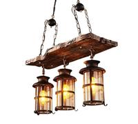 BLOOHK Lámpara de araña industrial madera 3 luces, lámpara colgante rústica maciza, lineal granja for isla cocina, mesa comedor