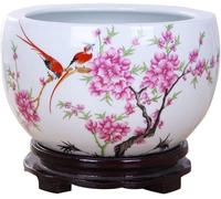 BLOOHK Maceta de cerámica China, Maceta Porcelana Pintada a Mano con pájaro y Flor, Elegante macetero Oriental Redondo for suculentas bonsái, decoración Mesa for el hogar la Oficina(28cm)