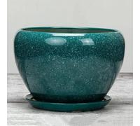 BLOOHK Maceta de cerámica con Orificio Drenaje y platillo, Maceta Esmalte Moteado Color Verde Esmeralda, Recipiente Decorativo for Interiores for Hierbas suculentas(20cm)