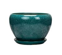 BLOOHK Maceta de cerámica Verde Oscuro, Moderna Maceta jardín esmaltada con Bandeja Orificio Drenaje, Decorativa for Interiores y Exteriores for bonsái, Plantas casa suculentas(16cm)