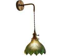 BLOOHK Vintage Wall Sconce, Industrial Green Textured Glass Lamp with Antique Brass Arm Retro Art Deco Light Fixture for Bedroom, Hallway, Living Room(Style B)