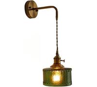 BLOOHK Vintage Wall Sconce, Industrial Green Textured Glass Lamp with Antique Brass Arm Retro Art Deco Light Fixture for Bedroom, Hallway, Living Room(Style C)