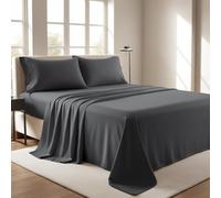 BLOOM BLENDS Sábana encimera 100% algodón egipcio, 200 hilos, ultrasuave, no necesita planchado, resistente a arrugas, manchas y decoloración, Full, Charcoal