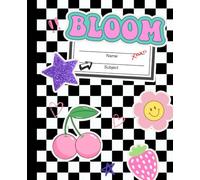 Bloom Composition Notebook: Cute Y2K Aesthetic Wide Ruled Journal for Girls and Teens | Checkered Pattern with Retro Stickers Cover: Pink Trendy ... | 110 Pages Wide Ruled | 7.5 x 9.25 Inches