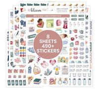 bloom daily planners Rest is Self-Care - Paquete de calcomanías para planificador, 8 hojas/más de 500 calcomanías, ilustraciones temáticas de relajación para salud mental y bienestar, diario, álbumes