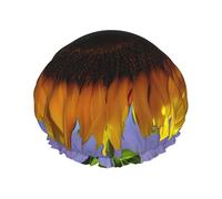 Bloom - Gorro de ducha con estampado de girasoles, gorro de baño reutilizable, doble capa, correa elástica ajustable, esencial para viajes duradero