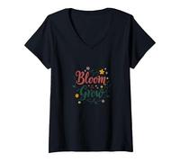 Bloom & Grow Floral Inspirador Camiseta Cuello V, Mujer, Negro, S