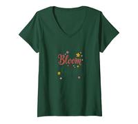 Bloom & Grow Floral Inspirador Camiseta Cuello V, Mujer, Verde Bosque, XXL