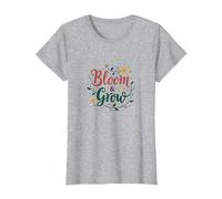 Bloom & Grow Floral Inspirador Camiseta, Mujer, Gris Jaspeado, L