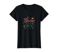 Bloom & Grow Floral Inspirador Camiseta, Mujer, Negro, 3XL