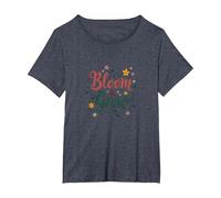 Bloom & Grow Floral Inspirador Camiseta, Mujer Tallas Grandes, Azul Jaspeado, 1XL Grande