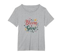 Bloom & Grow Floral Inspirador Camiseta, Mujer Tallas Grandes, Gris Jaspeado, 5XL Grande