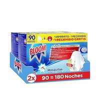 Bloom Insecticida Eléctrico Líquido Doble Eficacia (2 aparatos + 4 recambios), insecticida eléctrico para mosquitos común y tigre, fórmula concentrada sin perfume