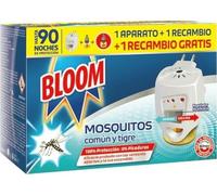 Bloom Insecticida Eléctrico Líquido Doble Eficacia (1 aparato + 2 recambios), insecticida eléctrico para mosquitos común y tigre, fórmula concentrada sin perfume