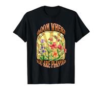 Bloom Where You Are Planted Diseño Floral Vintage Camiseta gráfica económica, Hombre, Negro, S