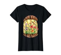 Bloom Where You Are Planted Diseño Floral Vintage Camiseta gráfica económica, Mujer, Negro, S
