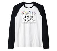 Bloom Where You Are Planted God Quote Bible Verse Christian Camiseta Manga Raglan